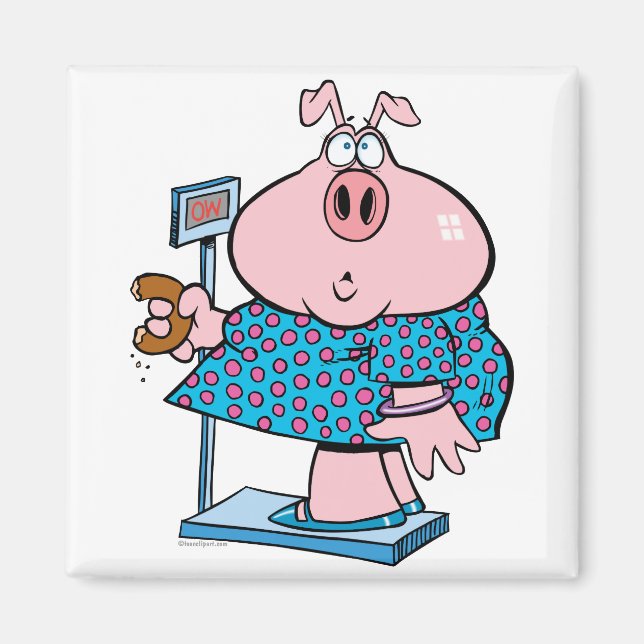 Aimant cochon drôle au régime mangeant un beignet sur une (Devant)