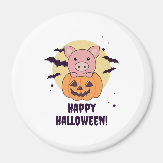 Aimant Cochon En Citrouille Cochons Doux Joyeux Halloween (Devant)