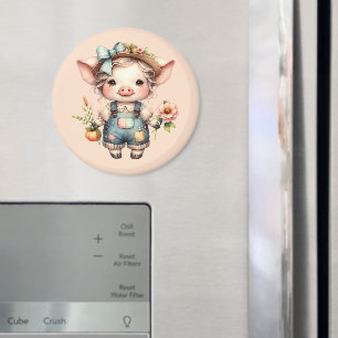Aimant Cochon fermier mignon dans les salons avec fleurs