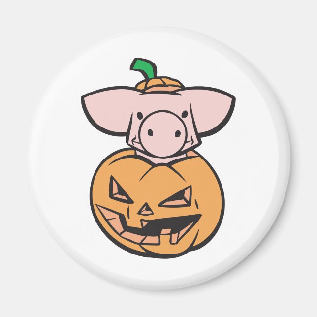 Aimant cochon mignon dans citrouille jack-o-lantern (Devant)
