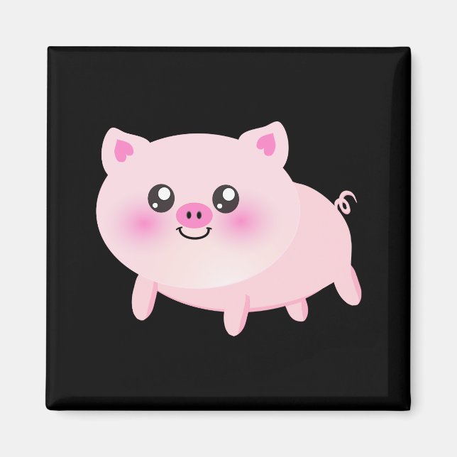 Aimant Cochon rose mignon sur noir (Devant)