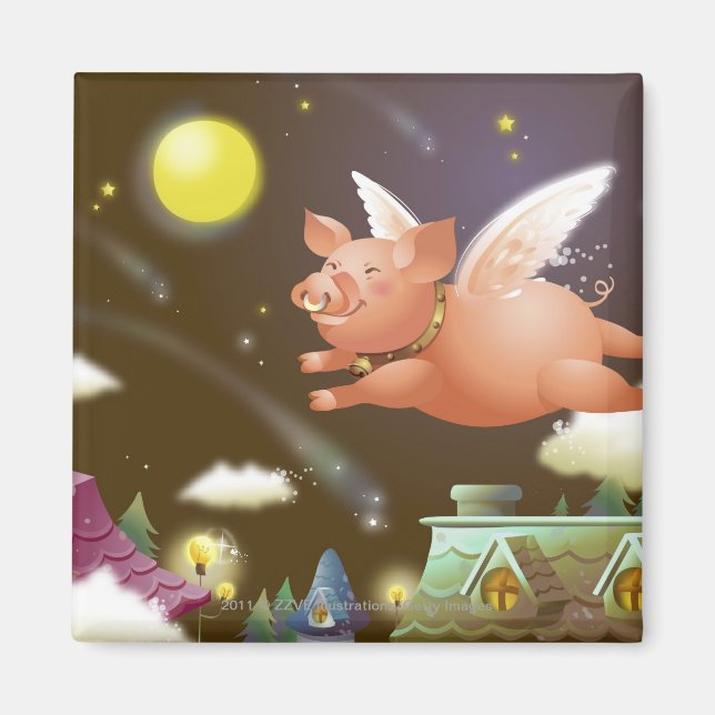 Aimant Cochon volant dans le ciel (Devant)
