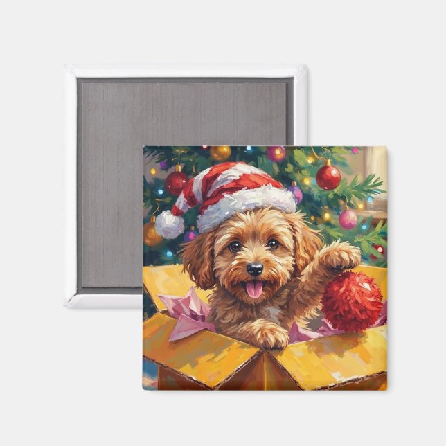 Aimant Cockapoo Chien Cadeau de Noël Boîte Surprise (Recto/Verso)
