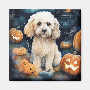Aimant Cockapoo d'Halloween avec citrouilles effrayant