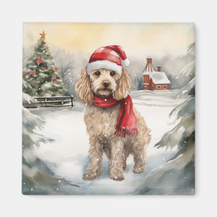 Aimant Cockapoo Dog in Snow Christmas