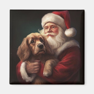 Aimant Cocker Spaniel avec le Père Noël Fête de Noël