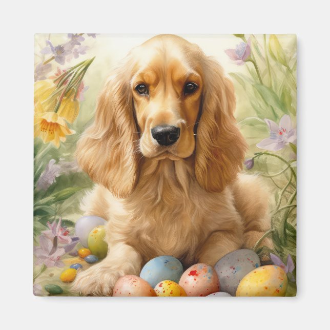 Aimant Cocker Spaniel avec œufs de Pâques Vacances  (Devant)
