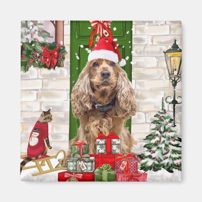 Aimant Cocker Spaniel Chien Noël (Devant)