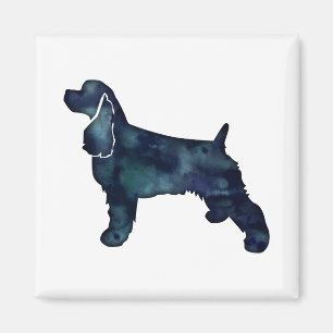 Aimant Cocker Spaniel Chien Silhouette Noir Aquarelle