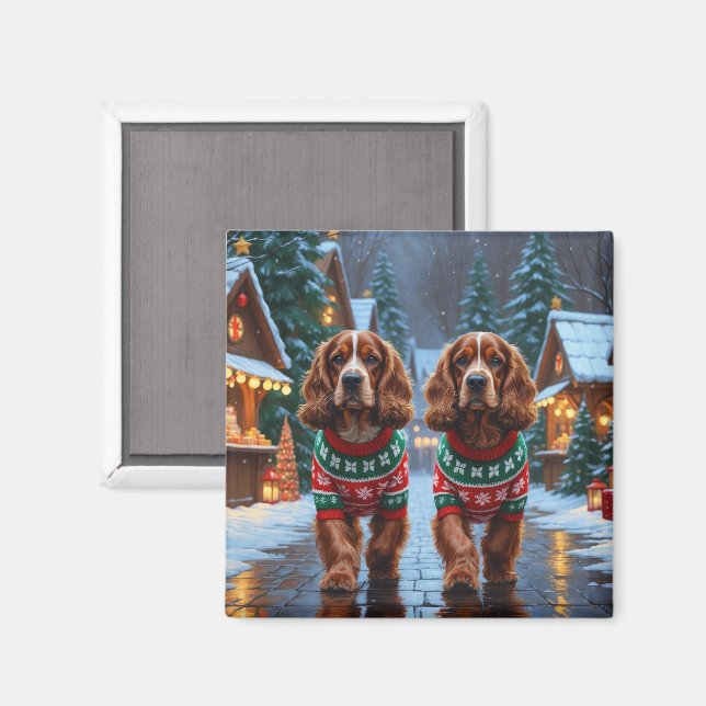 Aimant Cocker Spaniel Dogs Christmas Snow Holiday (Recto/Verso)