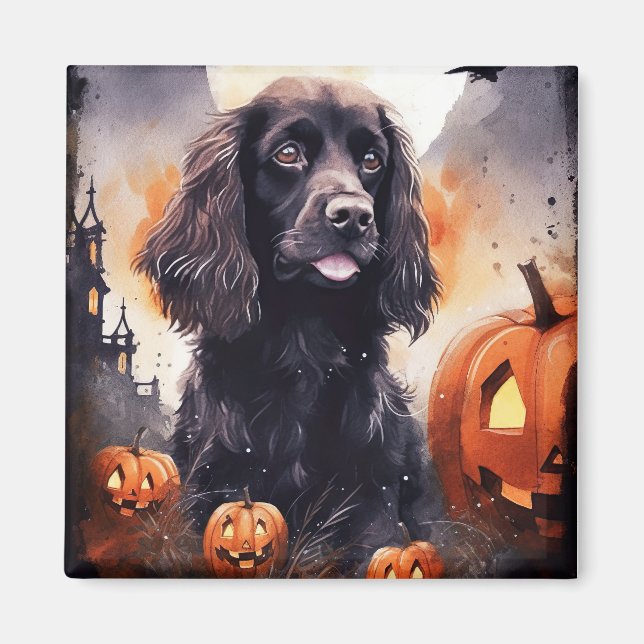 Aimant Cocker Spaniel Halloween avec citrouilles  (Devant)