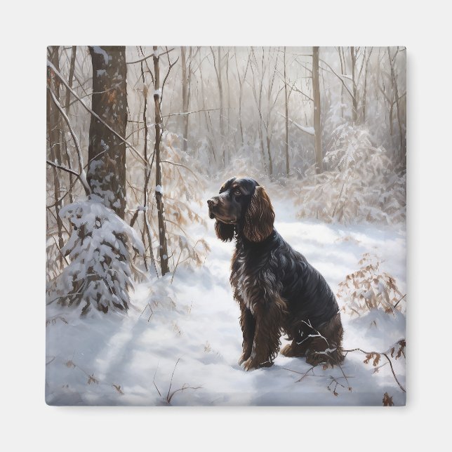 Aimant Cocker Spaniel Laisser Neige Noël (Devant)