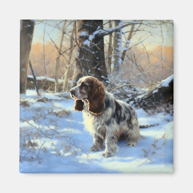 Aimant Cocker Spaniel Laissez tomber la neige Noël (Devant)