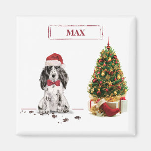 Aimant Cocker Spaniel Noël drôle Chien avec Arbre