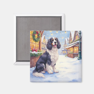 Aimant Cocker Spaniel Village enneigé Art de Noël