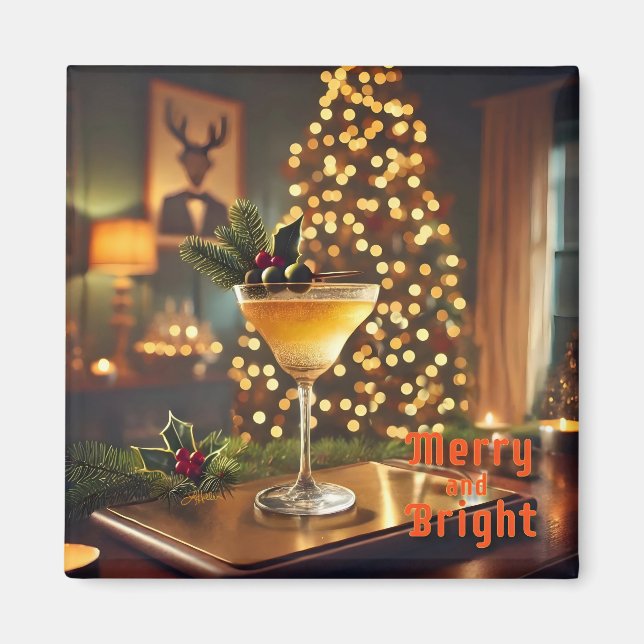 Aimant Cocktail de Noël du milieu du siècle Merry & Brigh (Devant)