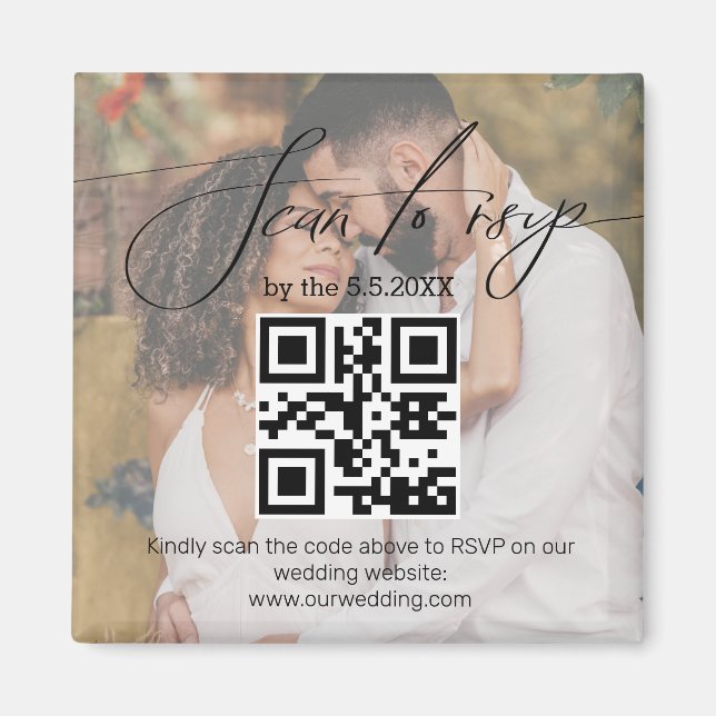 Aimant code QR de réponse élégant mariage photo délavée (Devant)
