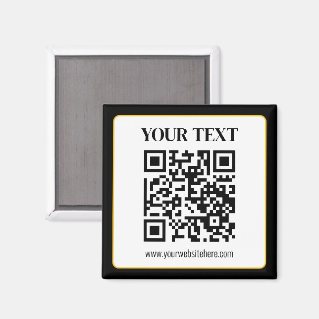 Aimant Code QR d'entreprise avec texte haut et bas, noir  (Recto/Verso)