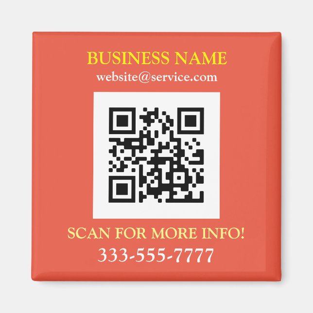 Aimant Code QR, Nom de l'entreprise Promo, Jaune Blanc Or (Devant)