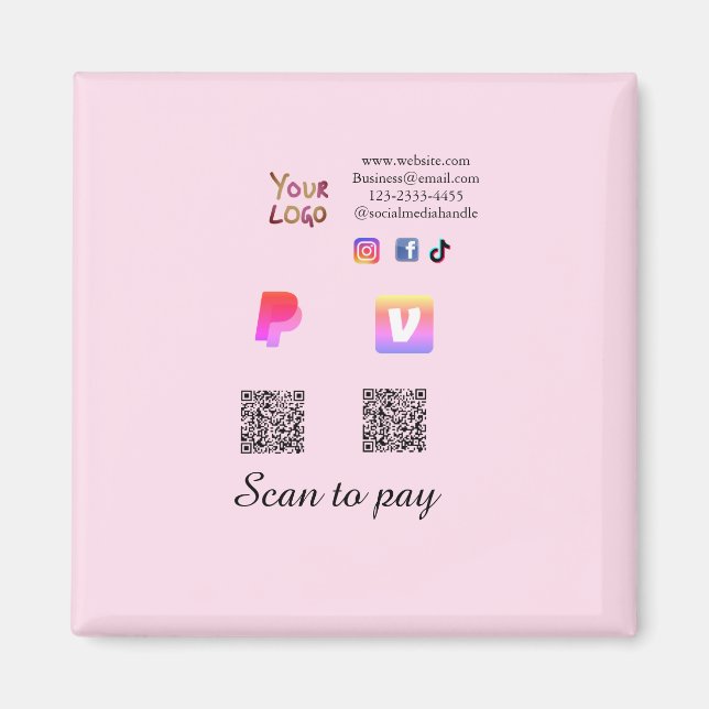Aimant Code QR PayPal venmo scan pay ajouter médias socia (Devant)