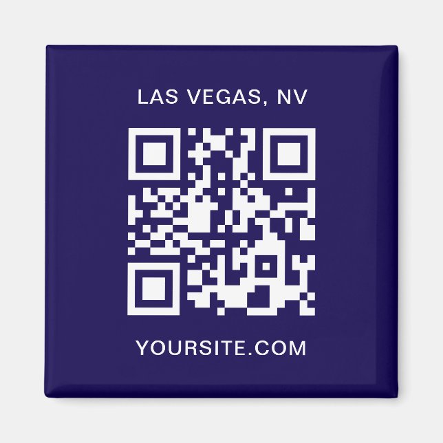 Aimant Code QR Promo Moderne Bleu Foncé et Blanc (Devant)