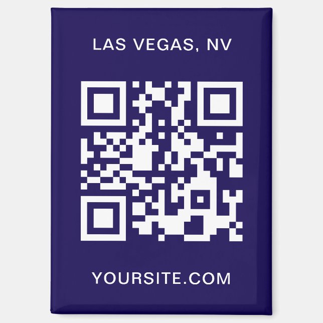 Aimant Code QR Promo Moderne Bleu Foncé et Blanc (Recto)