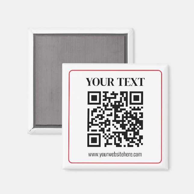 Aimant Code QR simple noir et blanc avec bordure rouge (Recto/Verso)