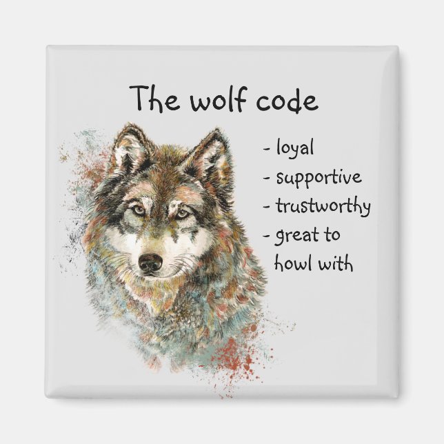 Aimant Code Wolf Couleur d'eau inspirée Animaux sauvages (Devant)