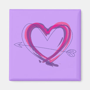 Aimant Coeur Abstrait en violet et rose
