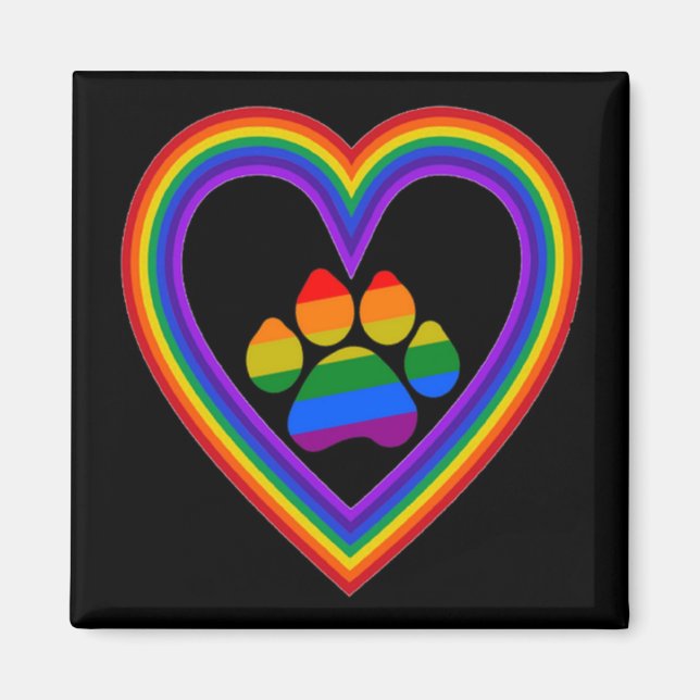 Aimant Coeur Arc-En-Ciel Avec Paw (Devant)