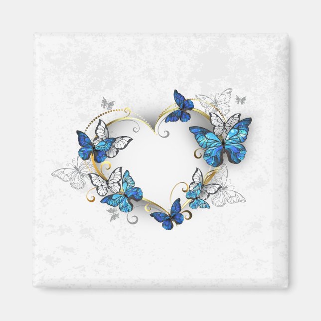 Aimant Coeur bijoux avec papillons Morpho (Devant)