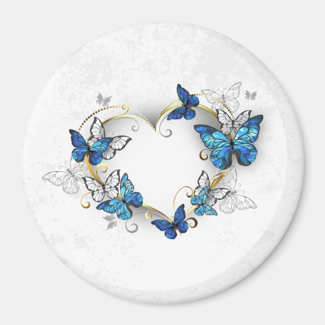 Aimant Coeur bijoux avec papillons Morpho (Devant)