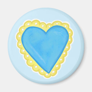 Aimant Cœur bleu avec garniture en dentelle jaune à festo