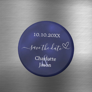 Aimant Cœur bleu marine mariage Save the Date