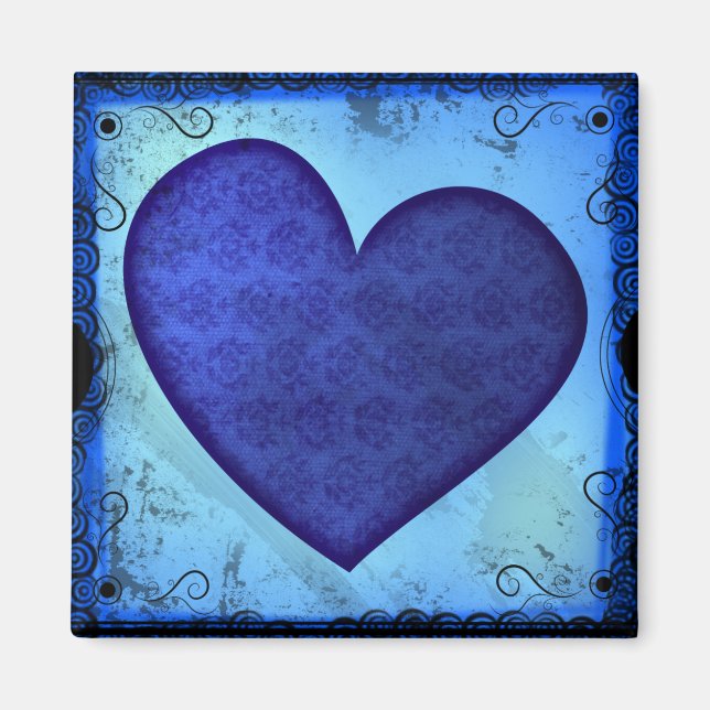 Aimant Cœur bleu Paisley Grunge (Devant)