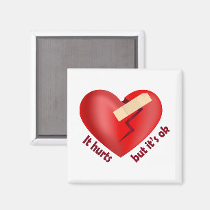 Aimant Coeur brisé guéri avec patch et citation de vie