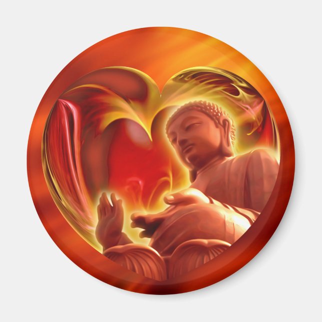 Aimant Coeur BUDDHA | feu rouge (Devant)