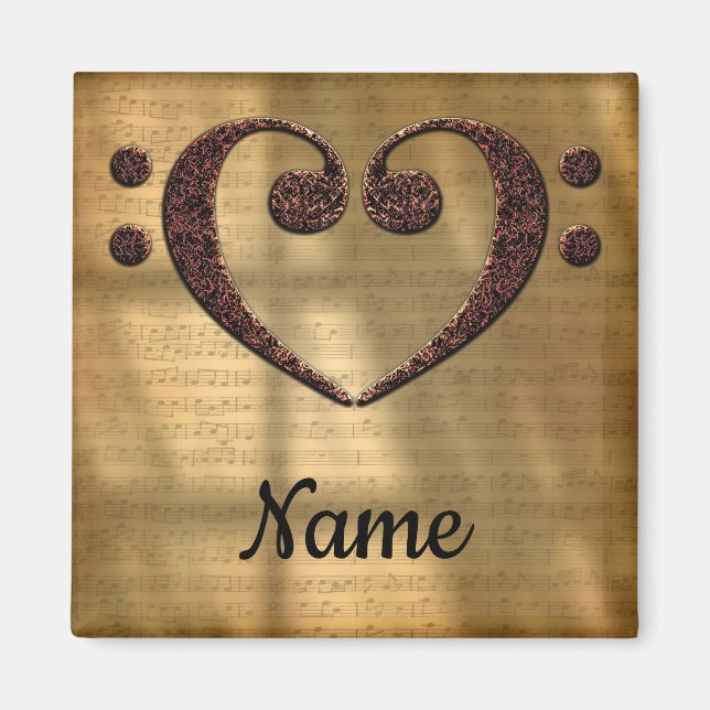 Aimant Coeur Clé Cuivre Double Basse Customisé (Devant)