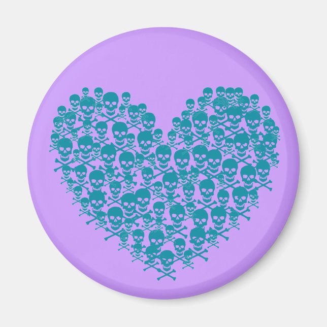 Aimant Coeur crâne turquoise (Devant)