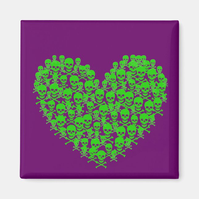 Aimant Coeur crâne vert (Devant)