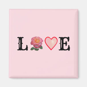 Aimant Cœur d'amour et fleur de rose rose