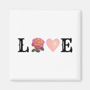 Aimant Cœur d'amour et rose rose fleur