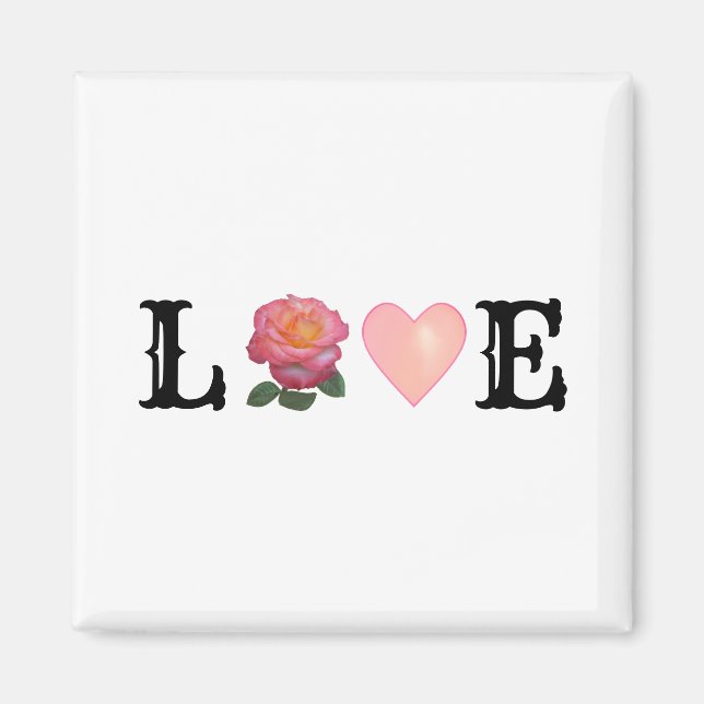 Aimant Cœur d'amour et rose rose fleur (Devant)