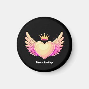 Aimant Coeur d'ange avec ailes roses Cool et couronne Une