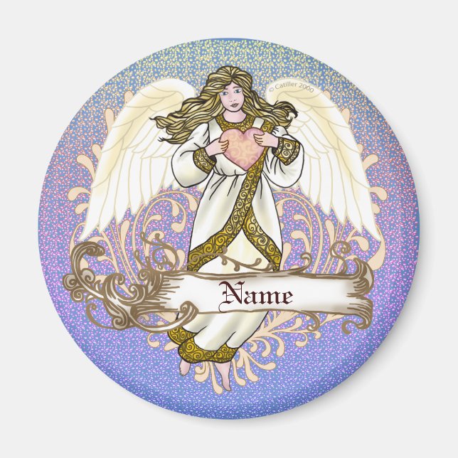 Aimant cœur d'ange chrétien en or (Devant)