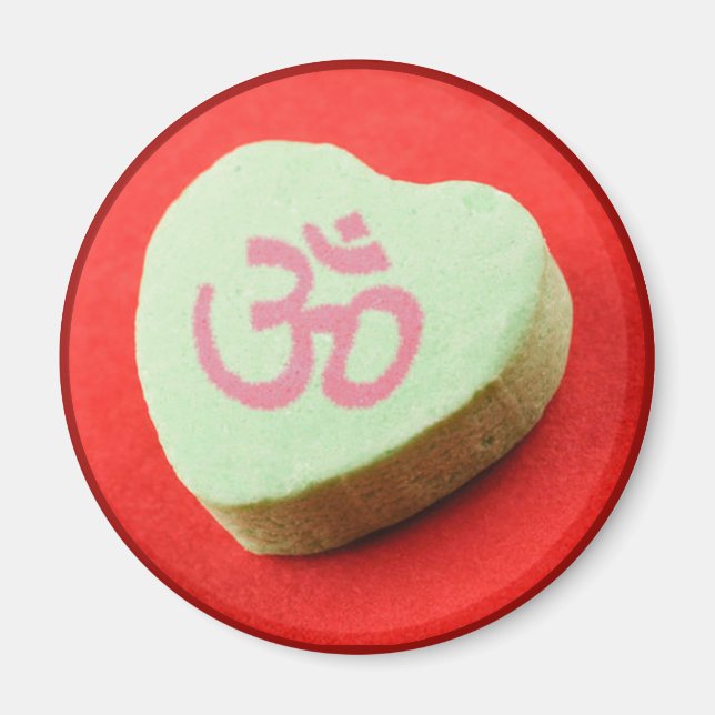 Aimant Coeur de bonbons vert avec symbole Om (Devant)
