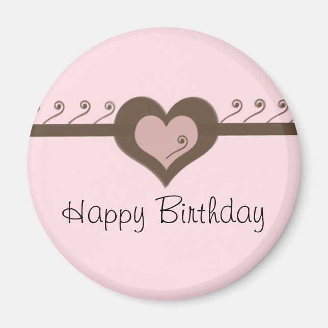 Aimant Cœur de chocolat rose pour anniversaire (Devant)