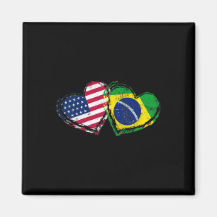 Aimant Cœur de drapeau américain brésilien Amour américai