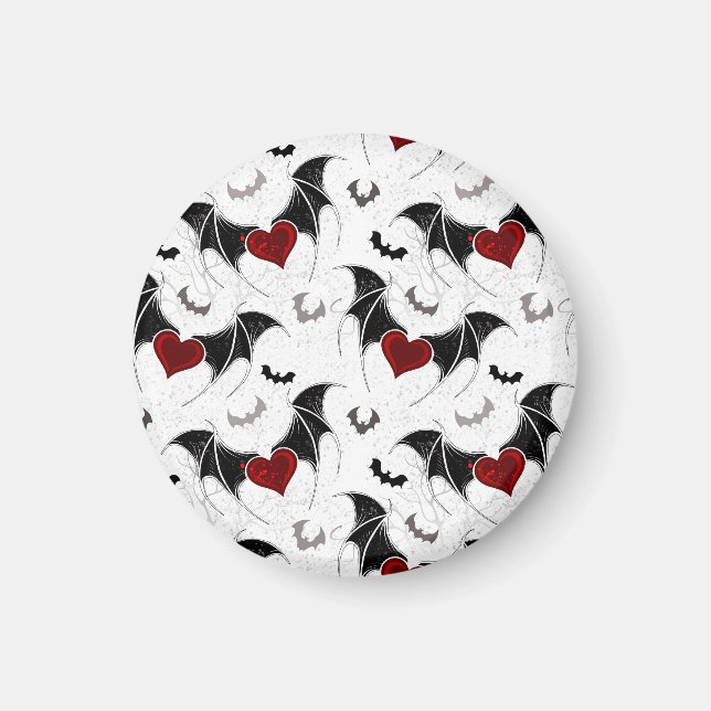 Aimant Coeur d'Halloween avec ailes de chauve-souris noir (Devant)