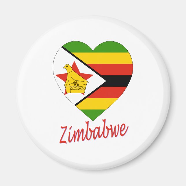 Aimant Coeur du drapeau du Zimbabwe (Devant)